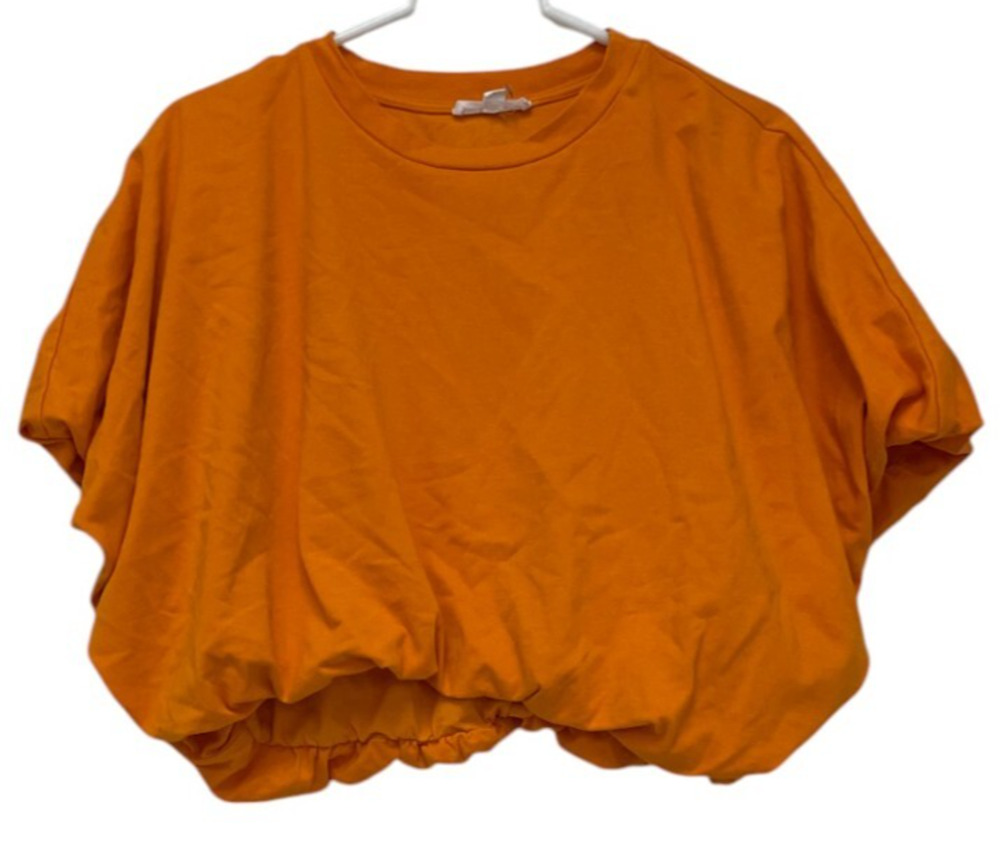 Grey Lab Cropped Top Womens Small Orange Elastic Hem Crew Neck Short Sleeve